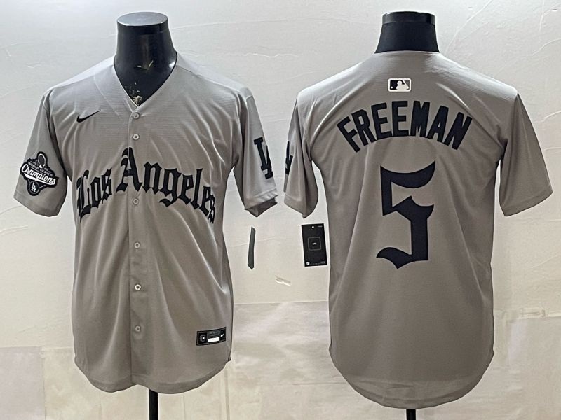 Men 2026 Los Angeles Dodgers #5 Freeman Grey Five generations Nike MLB Jersey style 0010